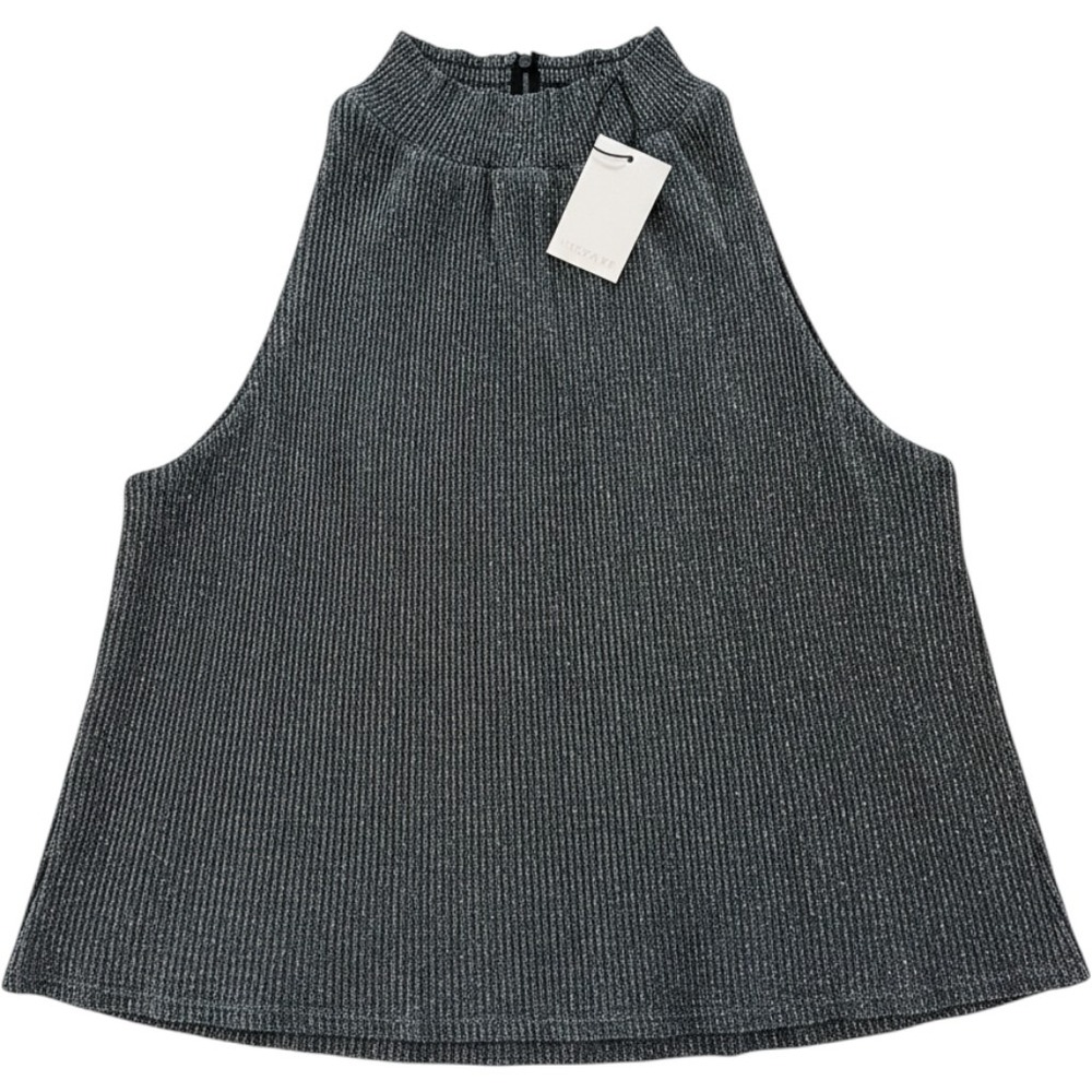 Sugarlips Womens XL Metallic Ribbed Halter Top Charcoal Grey Shimmer XL New